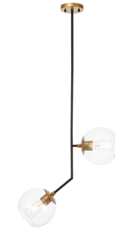 ZC121-LD8038D8BK - Living District: Ryland 2 light Black and Brass and Clear glass pendant