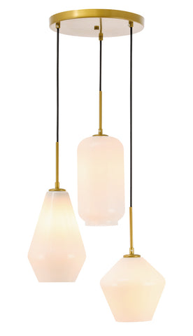 ZC121-LD2269BR - Living District: Gene 3 light Brass and Frosted white glass pendant