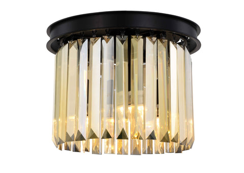 ZC121-1238F12MB-GT/RC - Urban Classic: Sydney 3 light Matte Black Flush Mount Golden Teak (Smoky) Royal Cut Crystal