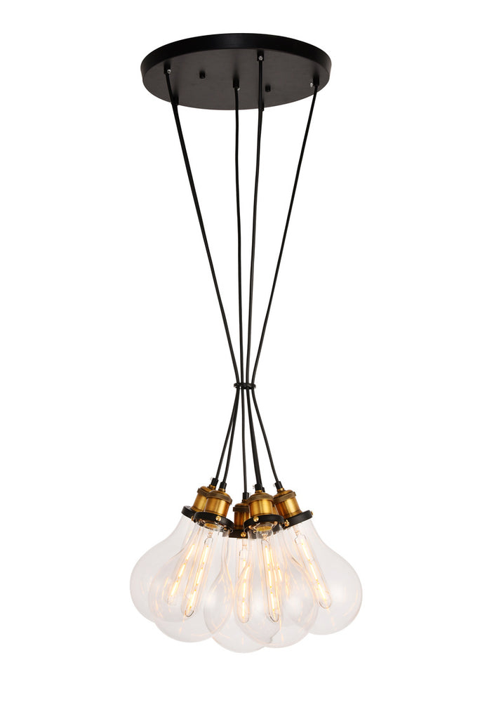 ZC121-LDPD2098 - Living District: Watts Collection Pendant D16.5 H10.6 Lt:6 Black and Brass and Clear Finish