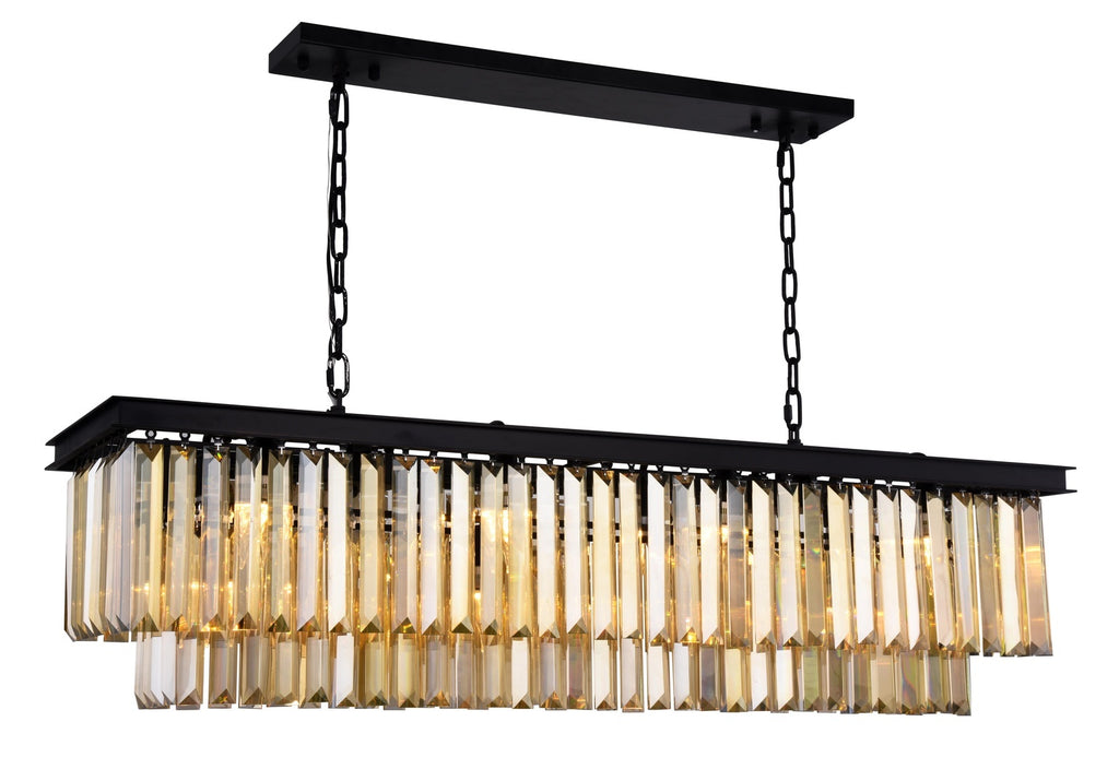 ZC121-1232D50MB-GT/RC - Urban Classic: Sydney 12 light Matte Black Chandelier Golden Teak (Smoky) Royal Cut Crystal