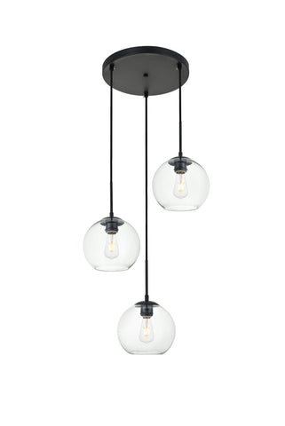 ZC121-LD2208BK - Living District: Baxter 3 Lights Black Pendant With Clear Glass