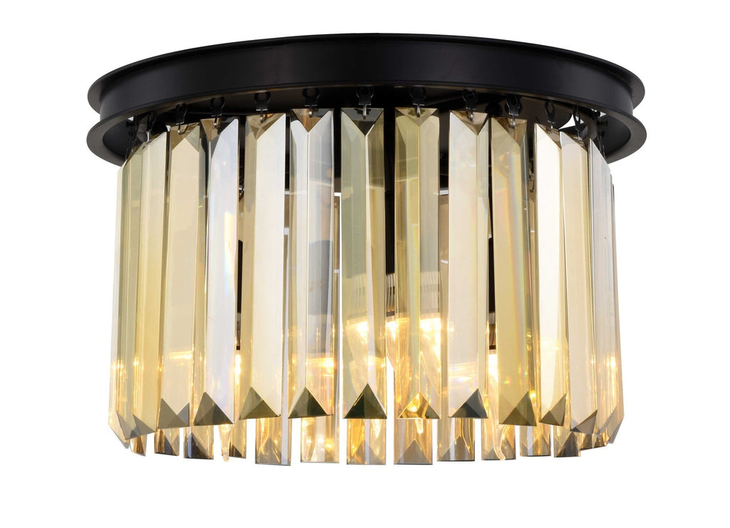 ZC121-1238F16MB-GT/RC - Urban Classic: Sydney 3 light Matte Black Flush Mount Golden Teak (Smoky) Royal Cut Crystal