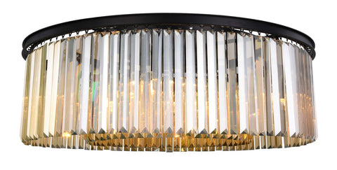 ZC121-1238F43MB-GT/RC - Urban Classic: Sydney 10 light Matte Black Flush Mount Golden Teak (Smoky) Royal Cut Crystal